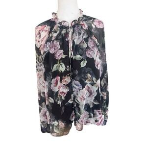 Joie Black Floral Blouse SZ L Casual, Y2K